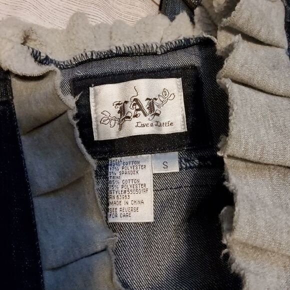 Live a Little Blue Denim Jean Jacket Ruffles Size Small - Picture 7 of 7
